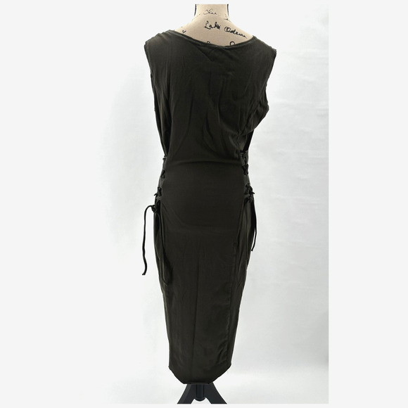 Psylo Festival Dress Womens 4 Lace Up Brown Midi Slits Rave Club Goth Ethical - Picture 3 of 10